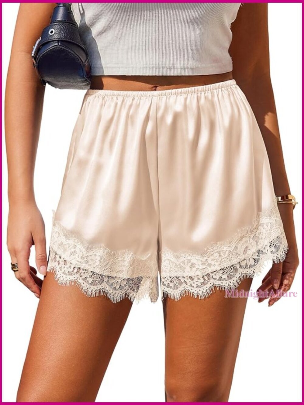 Silk Satin Lace Trim Micro Mini Shorts Y2K Casual Lounge Pajama Summer